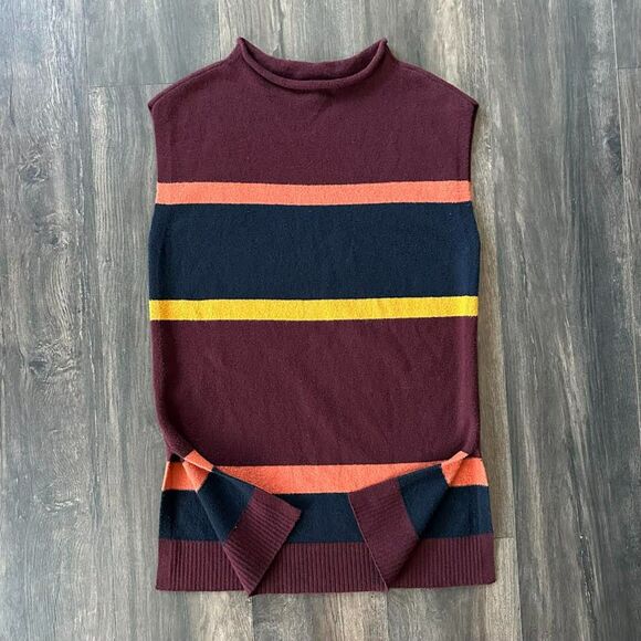 Loft Sleeveless Sweater Pullover Striped Mock Neck Poncho Vest Women's Sz Small - Picture 4 of 6